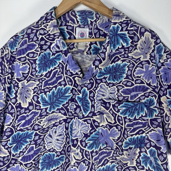 Vintage Meet Me in Maui Hawaiian Camp Shirt Mens Large Purple Blue Leaf Aloha - Picture 2 of 7
